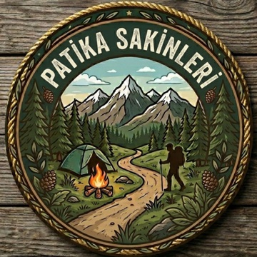 Patika Sakinleri logosu: dağlar, çadır ve patika